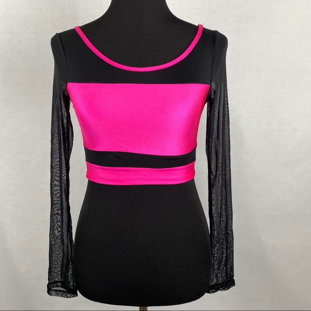 Hot Pink & Black Mesh Crop Top